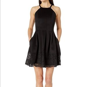 vince camuto laser cut fit and flare dress